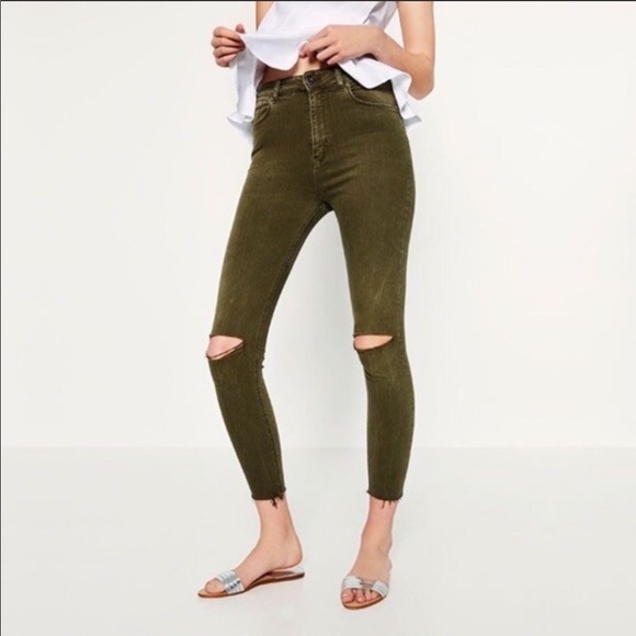 Zara Woman Premium Denim High-Waist Raw Hem Jean